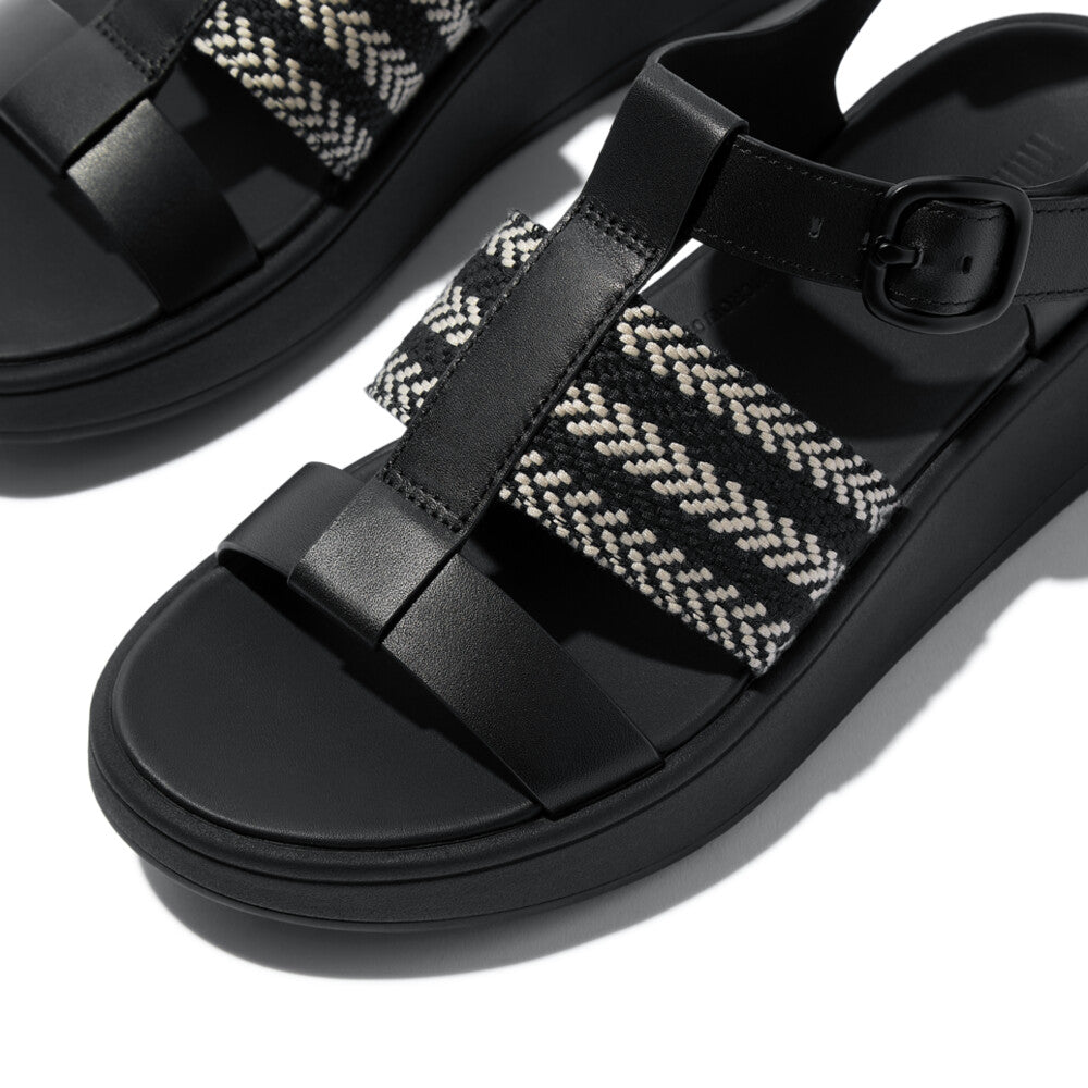 F-MODE V-WEAVE/LEATHER FISHERMAN SANDALS -BLACK MIX (E4V-231)