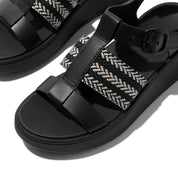 F-MODE V-WEAVE/LEATHER FISHERMAN SANDALS -BLACK MIX (E4V-231)