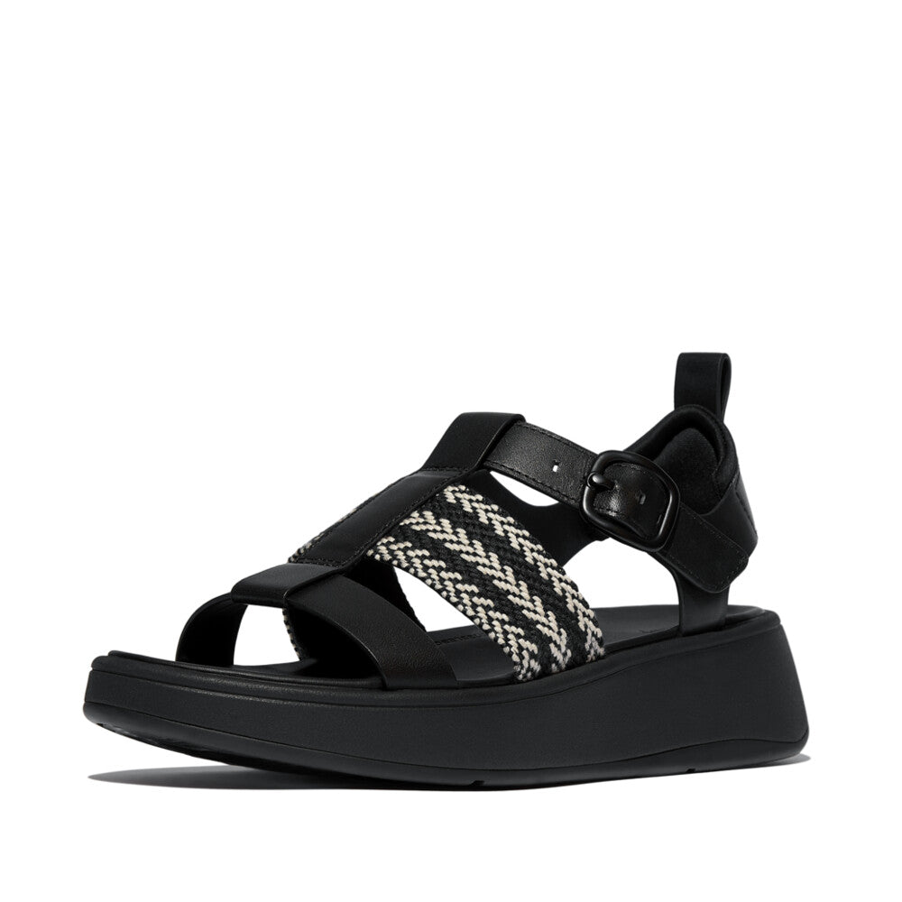 F-MODE V-WEAVE/LEATHER FISHERMAN SANDALS -BLACK MIX (E4V-231)