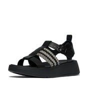 F-MODE V-WEAVE/LEATHER FISHERMAN SANDALS -BLACK MIX (E4V-231)