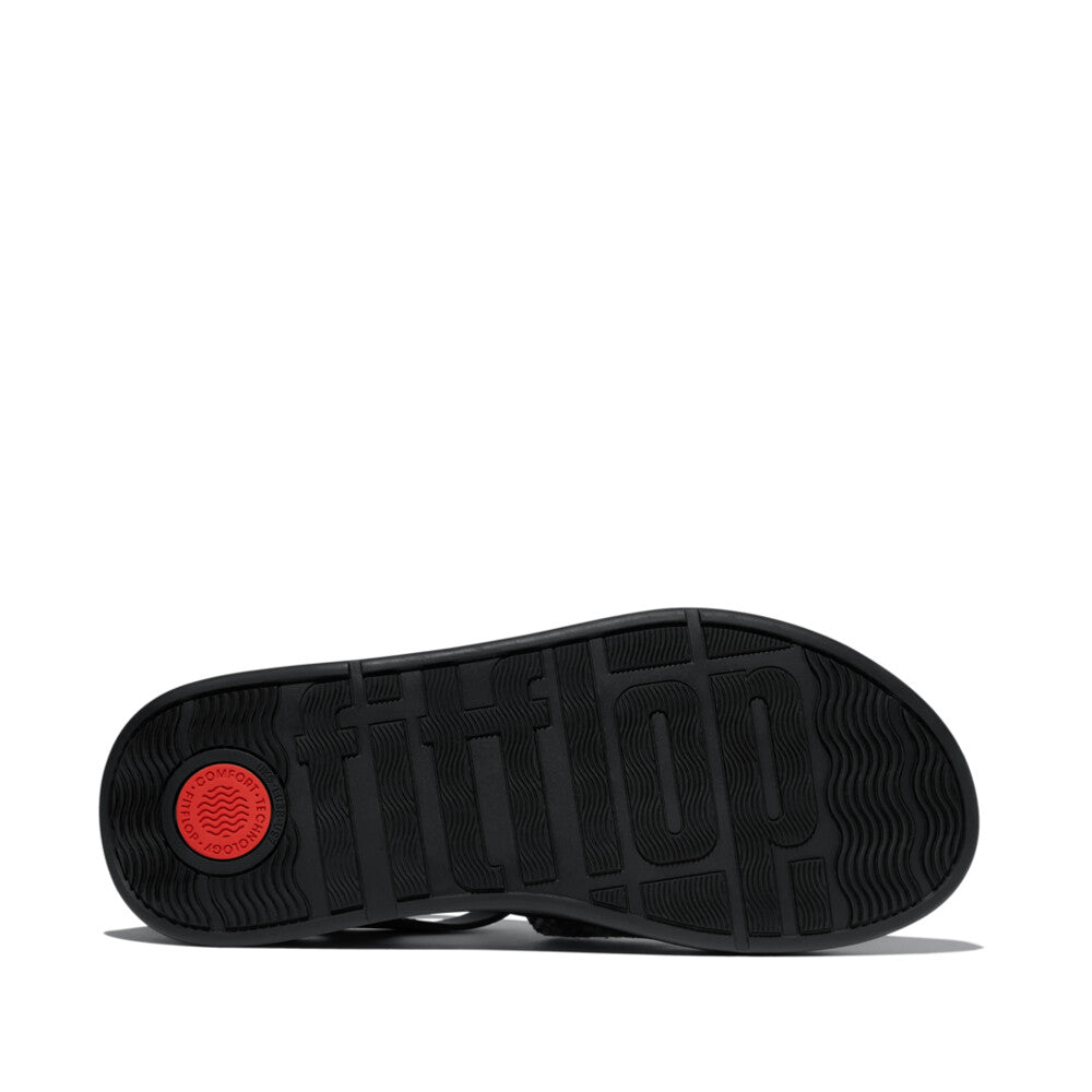 F-MODE V-WEAVE/LEATHER FISHERMAN SANDALS -BLACK MIX (E4V-231)