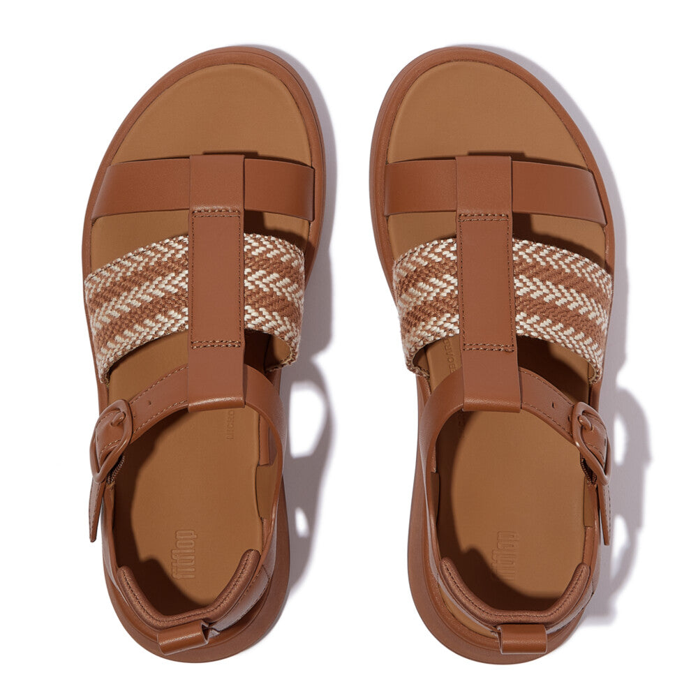 F-MODE V-WEAVE/LEATHER FISHERMAN SANDALS - DEEP TAN/PARIS BEIGE (E4V-D18)