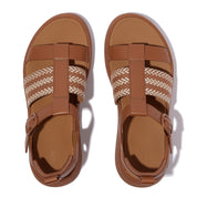 F-MODE V-WEAVE/LEATHER FISHERMAN SANDALS - DEEP TAN/PARIS BEIGE (E4V-D18)