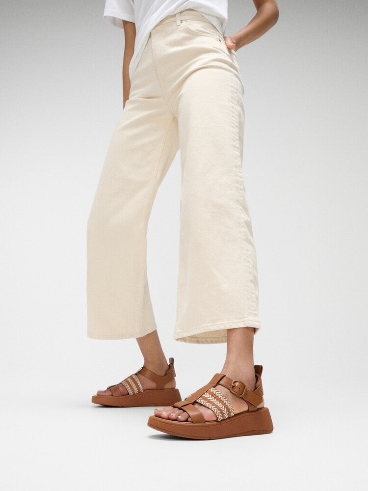 F-MODE V-WEAVE/LEATHER FISHERMAN SANDALS - DEEP TAN/PARIS BEIGE (E4V-D18)