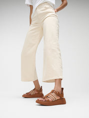 F-MODE V-WEAVE/LEATHER FISHERMAN SANDALS - DEEP TAN/PARIS BEIGE (E4V-D18)