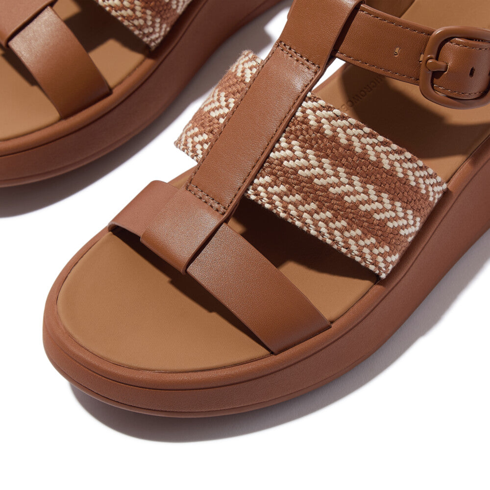 F-MODE V-WEAVE/LEATHER FISHERMAN SANDALS - DEEP TAN/PARIS BEIGE (E4V-D18)