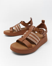 F-MODE V-WEAVE/LEATHER FISHERMAN SANDALS - DEEP TAN/PARIS BEIGE (E4V-D18)