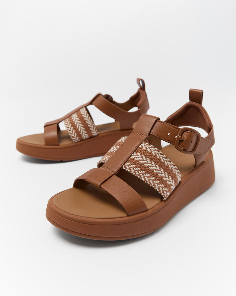 F-MODE V-WEAVE/LEATHER FISHERMAN SANDALS - DEEP TAN/PARIS BEIGE (E4V-D18)