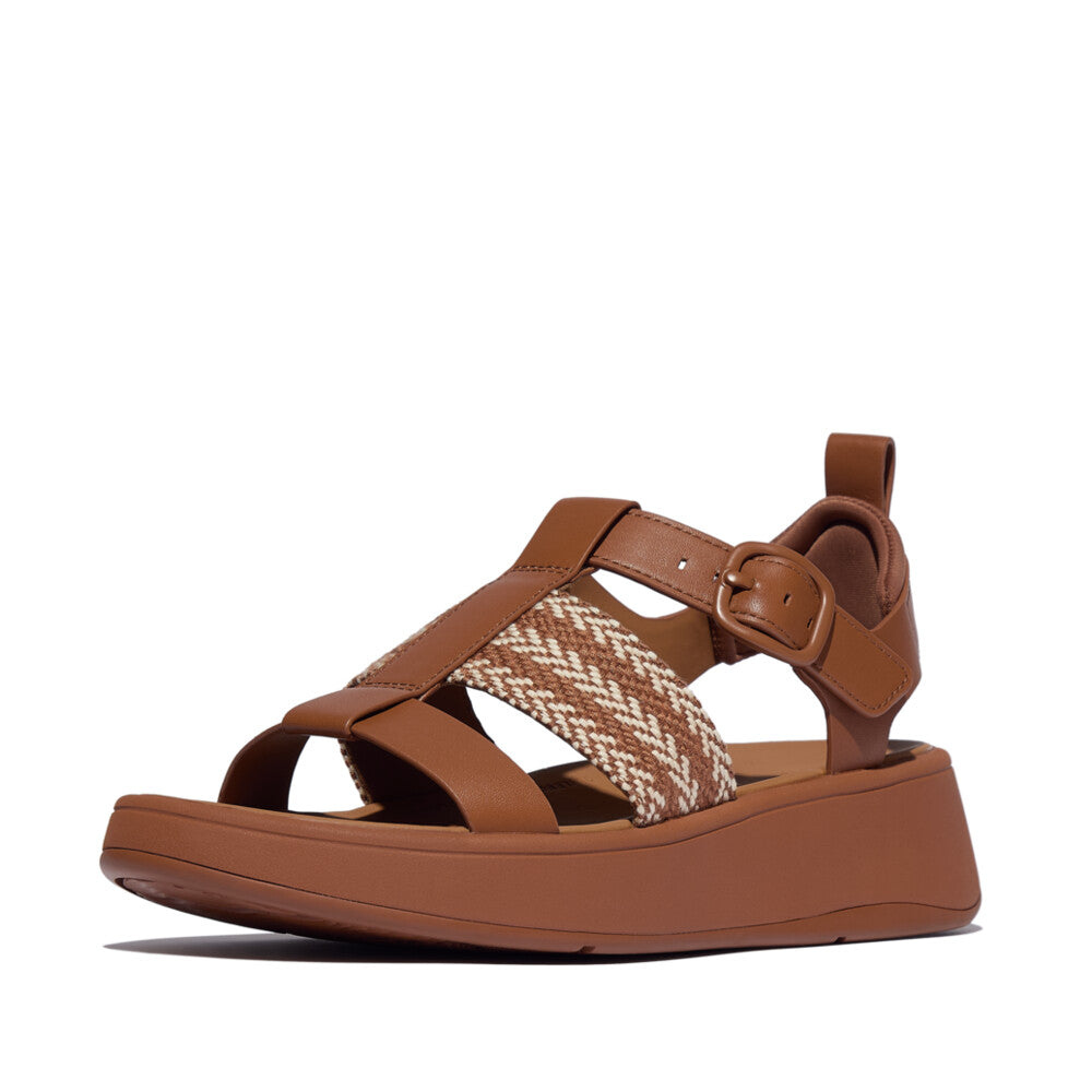 F-MODE V-WEAVE/LEATHER FISHERMAN SANDALS - DEEP TAN/PARIS BEIGE (E4V-D18)