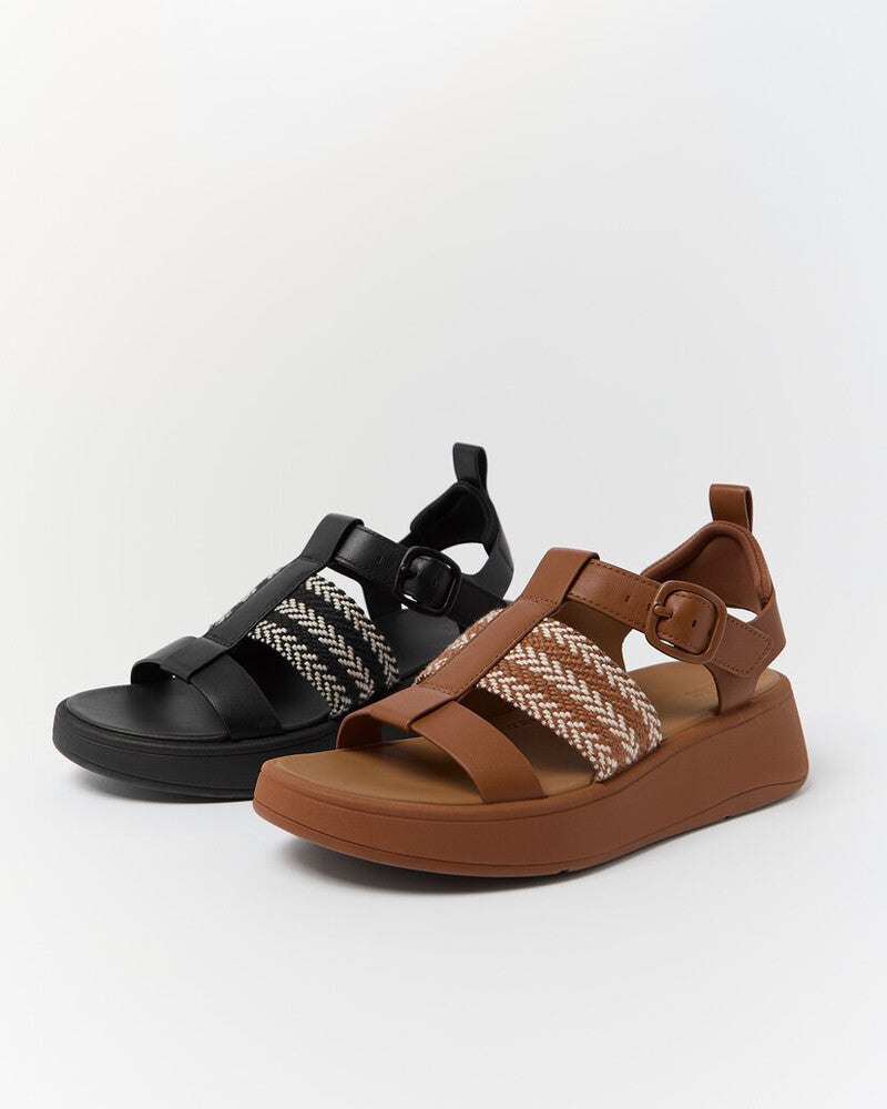 F-MODE V-WEAVE/LEATHER FISHERMAN SANDALS -BLACK MIX (E4V-231)