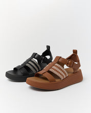 F-MODE V-WEAVE/LEATHER FISHERMAN SANDALS -BLACK MIX (E4V-231)