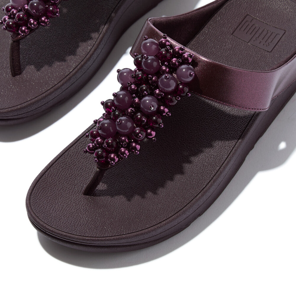 FINO BAUBLE-BEAD TOE-POST SANDALS - METALLIC PLUMBERRY