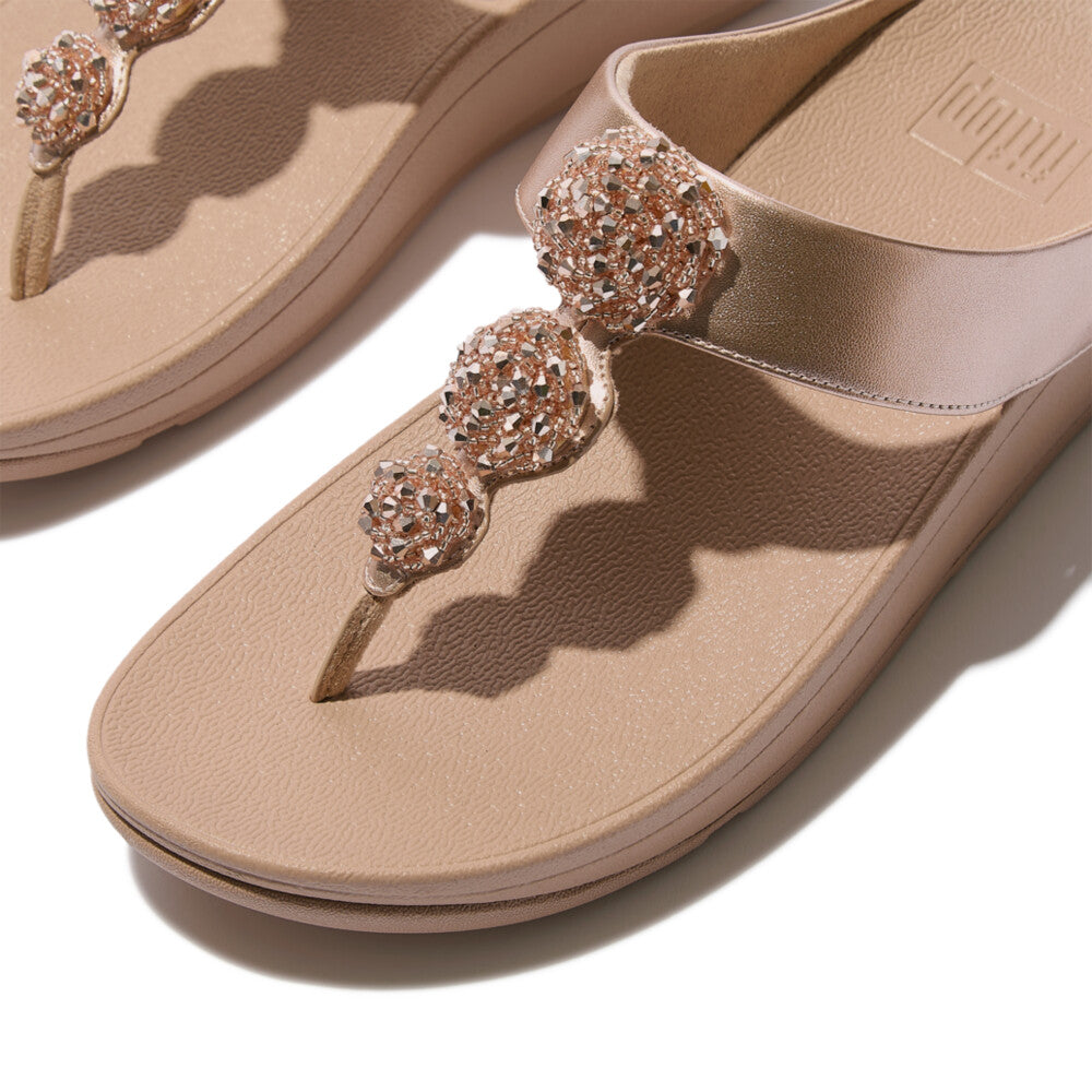 FINO BEADIE-BUTTON METALLIC TOE-POST SANDALS - METALLIC CLASSIC BEIGE