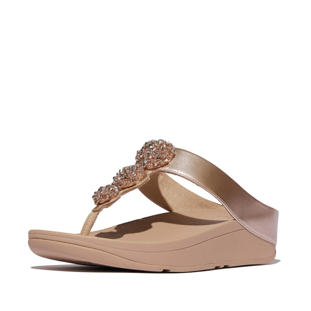 FINO BEADIE-BUTTON METALLIC TOE-POST SANDALS - METALLIC CLASSIC BEIGE