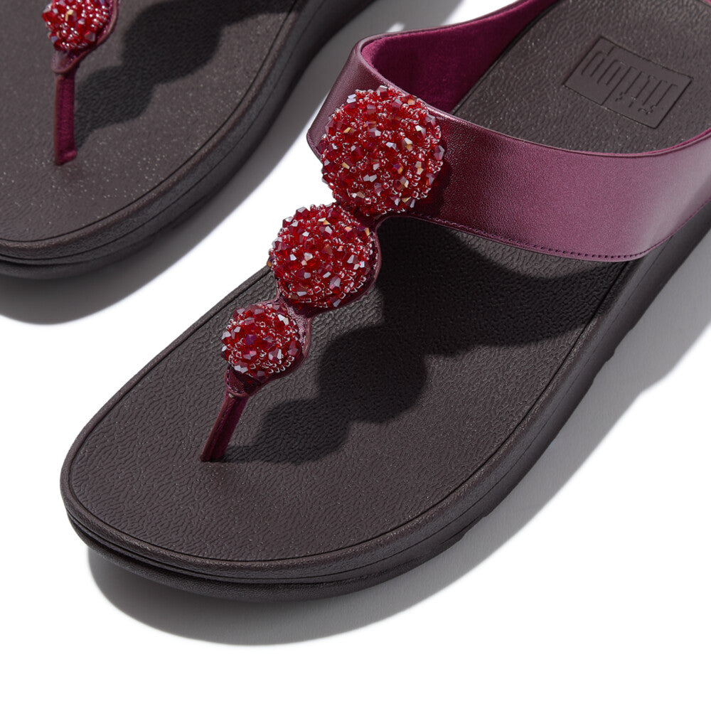 FINO BEADIE-BUTTON METALLIC TOE-POST SANDALS - METALLIC RUBY
