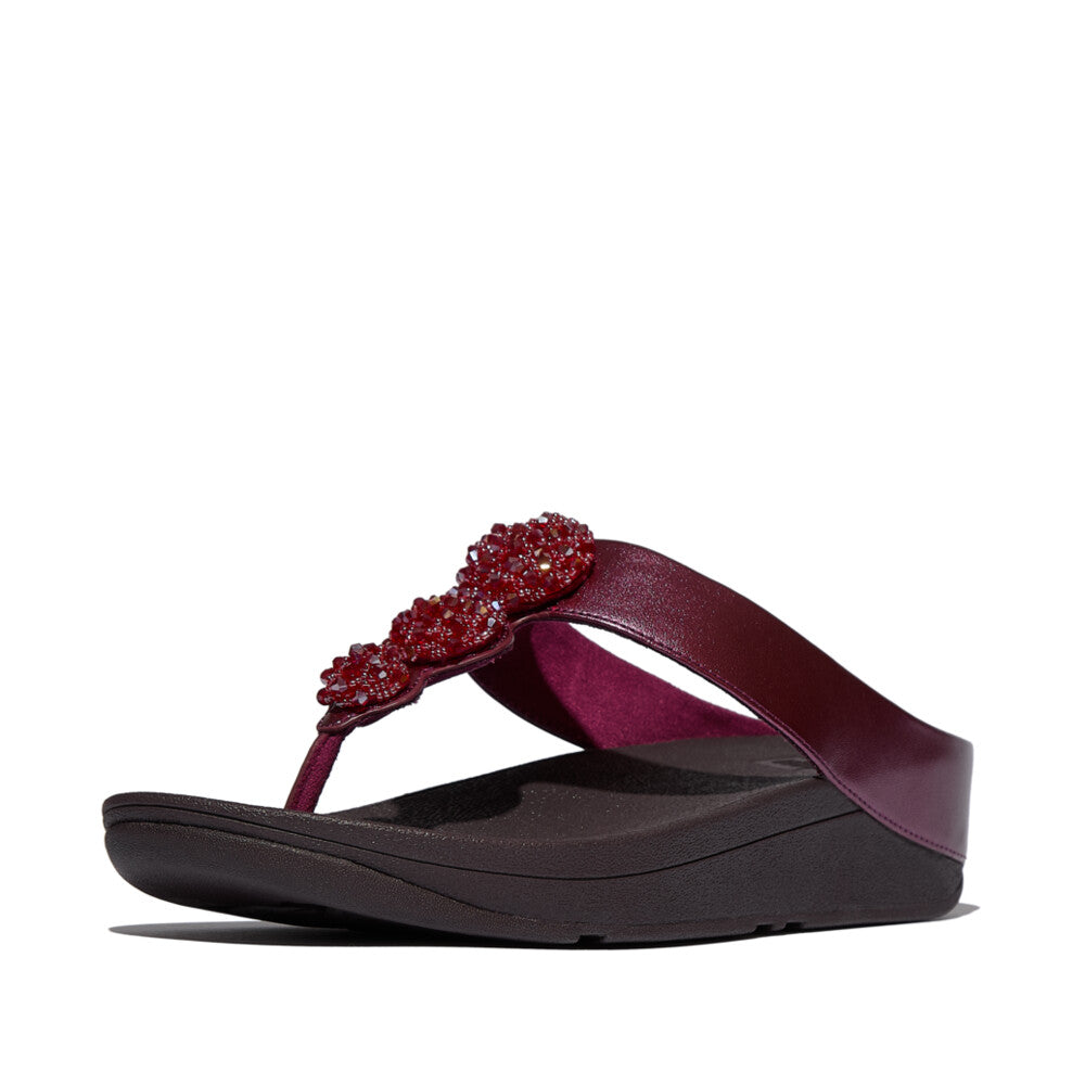 FINO BEADIE-BUTTON METALLIC TOE-POST SANDALS - METALLIC RUBY