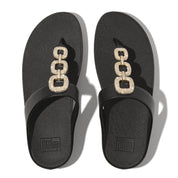 FINO CRYSTAL-CHAIN LEATHER TOE-POST SANDALS - BLACK(HX2-001)