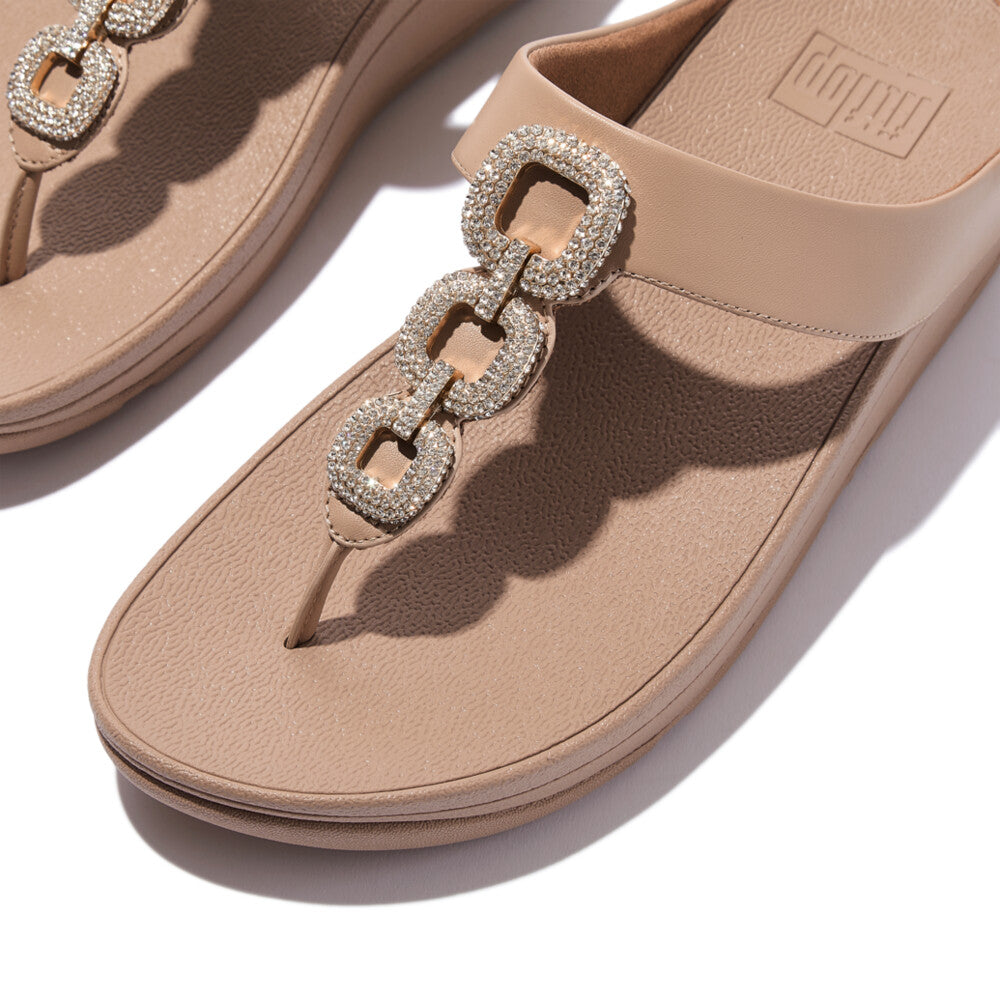 FINO CRYSTAL-CHAIN LEATHER TOE-POST SANDALS - CLASSIC BEIGE(HX2-B41)