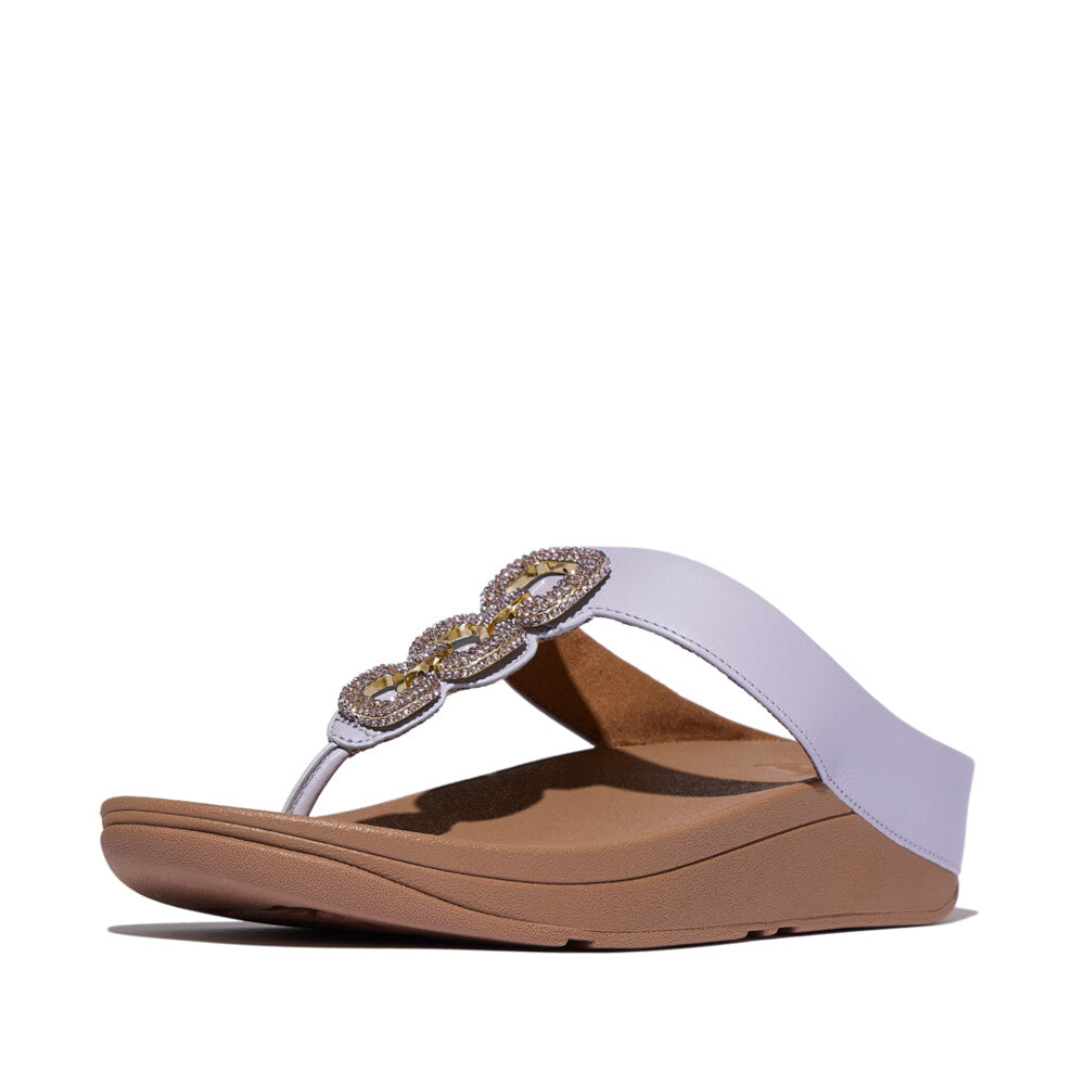 FINO CRYSTAL-CHAIN LEATHER TOE-POST SANDALS - COOL LILAC(HX2-C99)