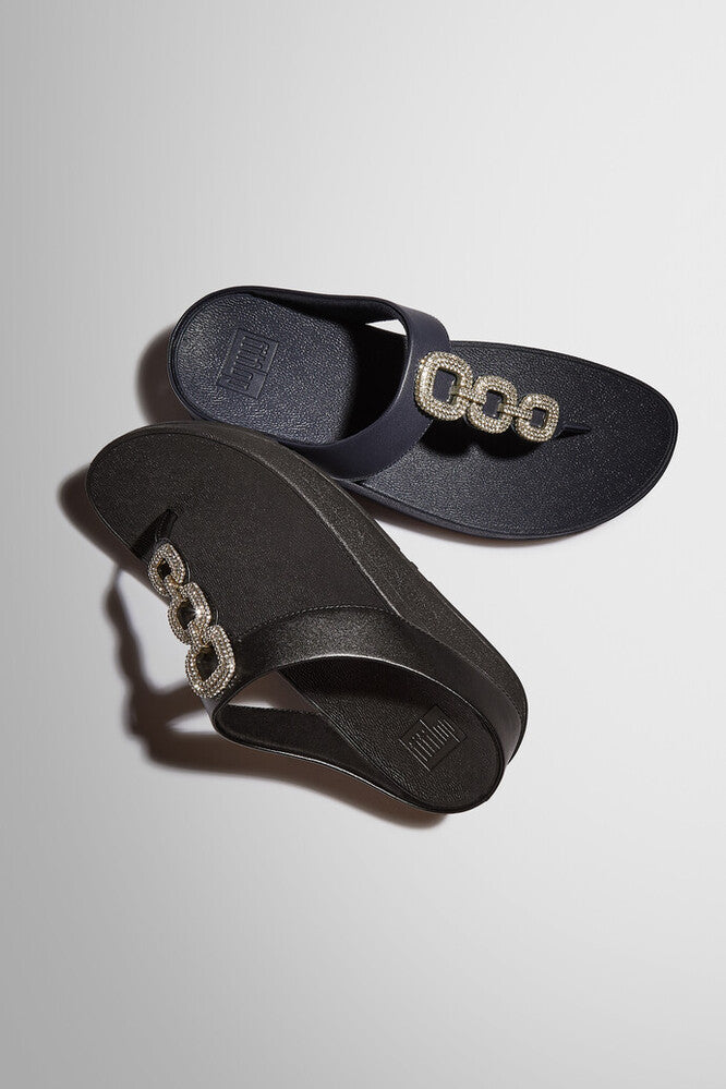FINO CRYSTAL-CHAIN LEATHER TOE-POST SANDALS - BLACK(HX2-001)