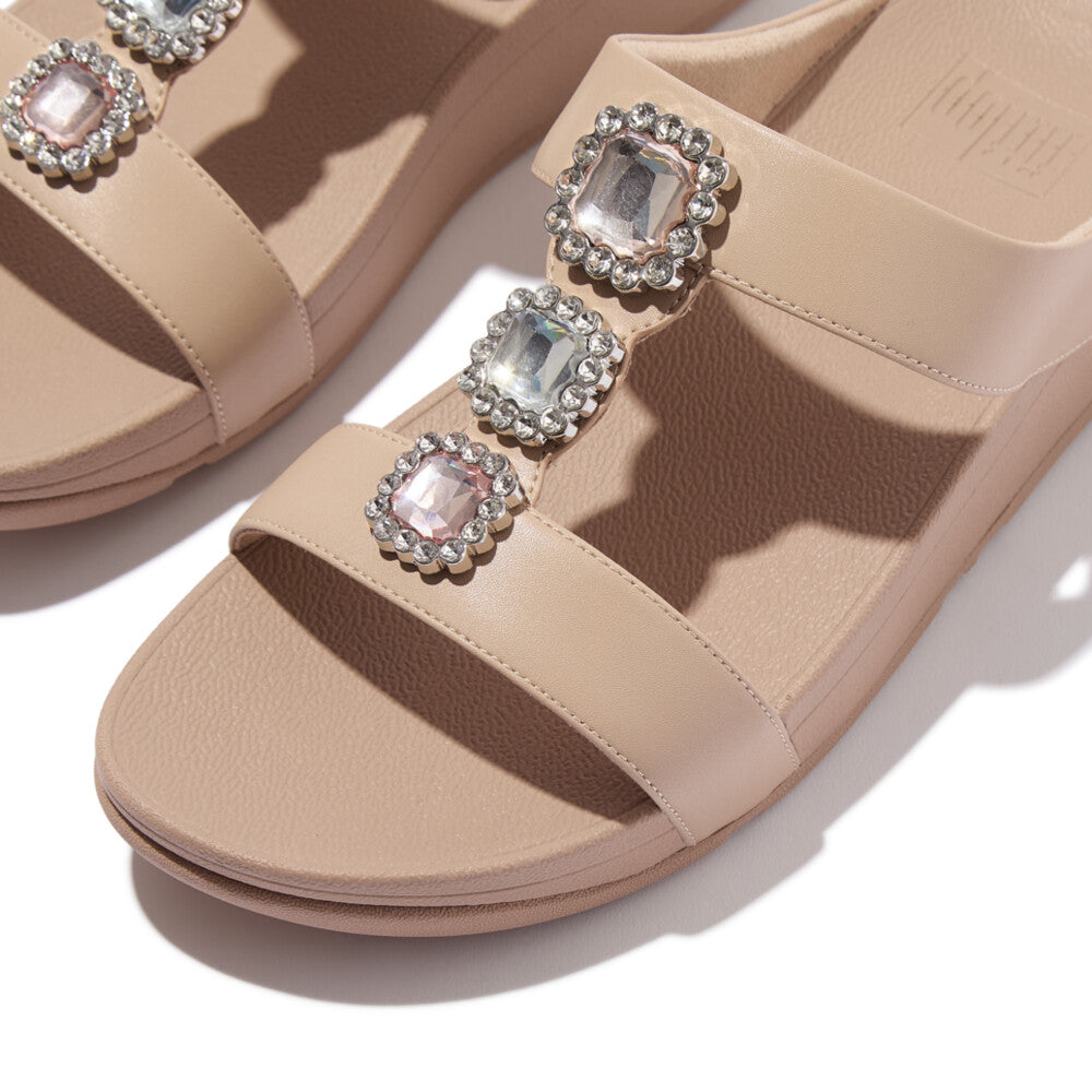 FINO CRYSTAL-JEWEL H-BAR SLIDES - CLASSIC BEIGE