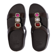 FINO CRYSTAL-JEWEL H-BAR SLIDES - METALLIC CHOCOLATE BROWN