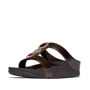 FINO CRYSTAL-JEWEL H-BAR SLIDES - METALLIC CHOCOLATE BROWN