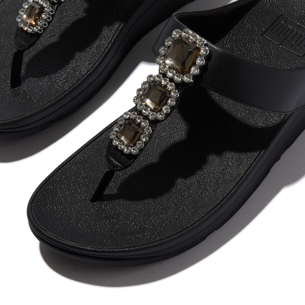 FINO CRYSTAL-JEWEL TOE-POST SANDALS - BLACK