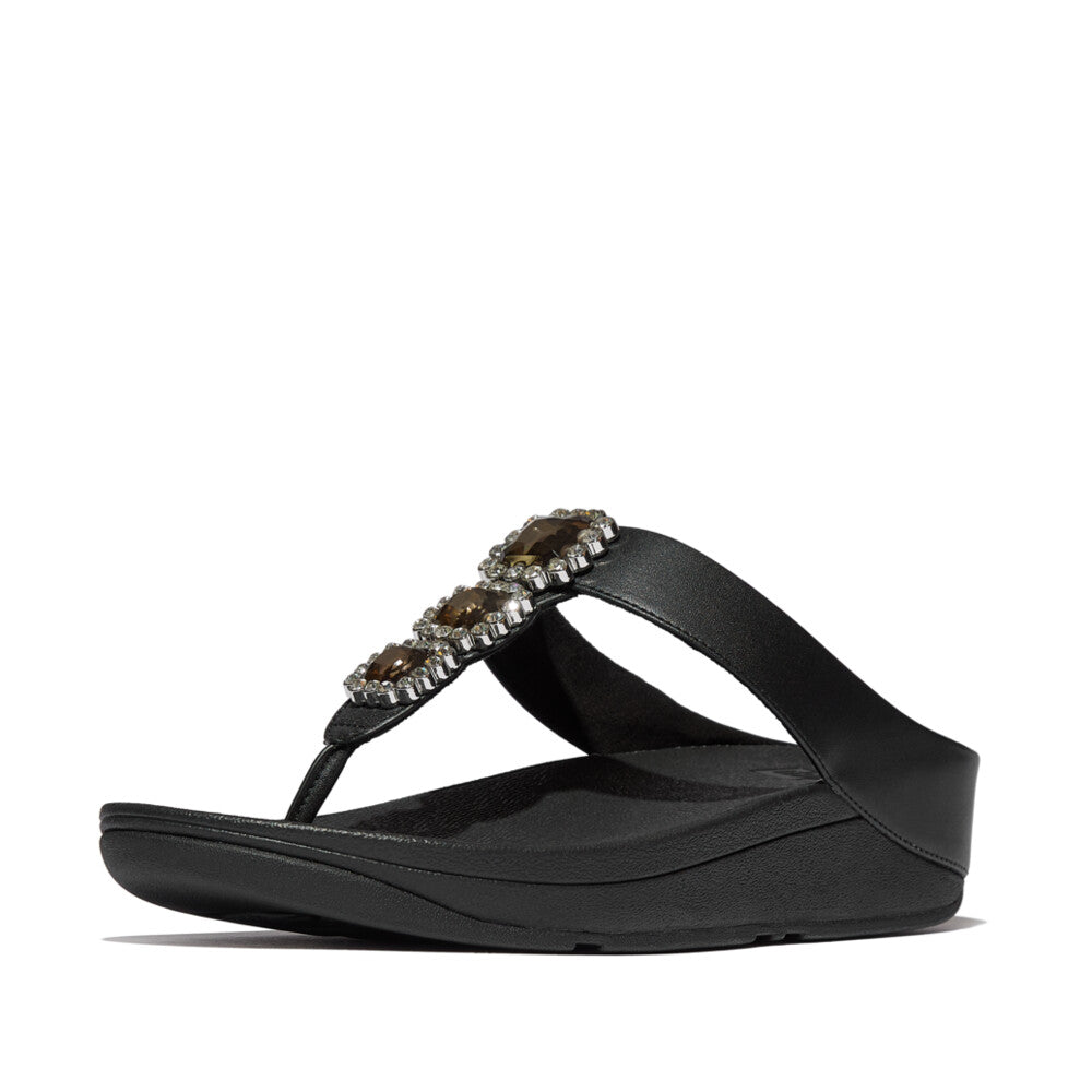 FINO CRYSTAL-JEWEL TOE-POST SANDALS - BLACK
