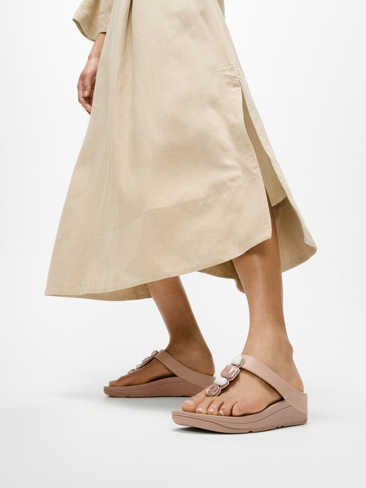 FINO MULTI-STONE LEATHER TOE-POST SANDALS- CLASSIC BEIGE