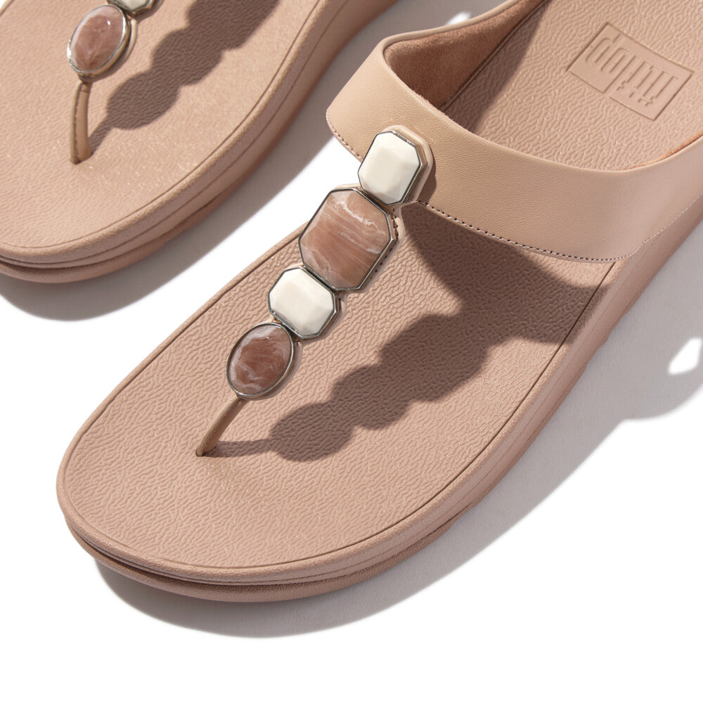 FINO MULTI-STONE LEATHER TOE-POST SANDALS- CLASSIC BEIGE