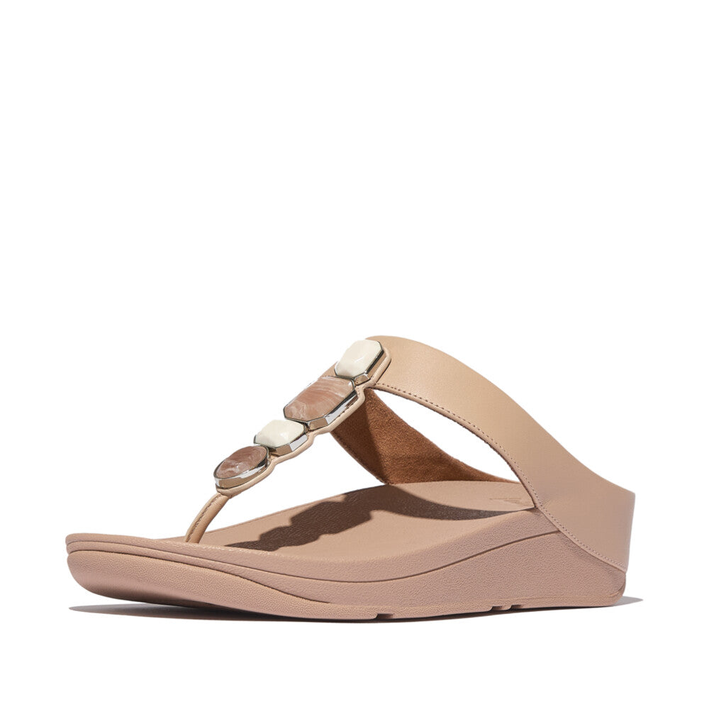 FINO MULTI-STONE LEATHER TOE-POST SANDALS- CLASSIC BEIGE