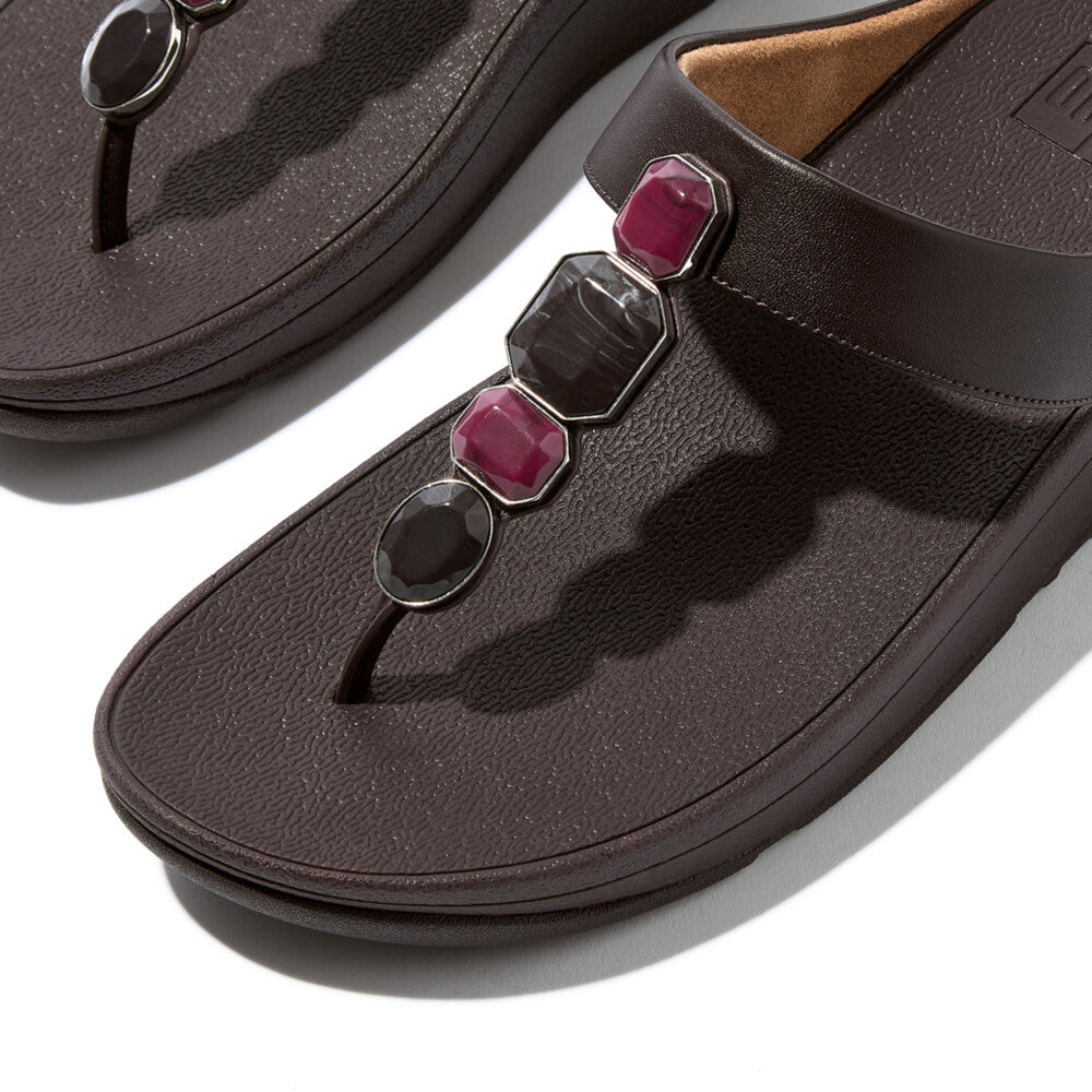 FINO MULTI-STONE LEATHER TOE-POST SANDALS- PLUMBERRY