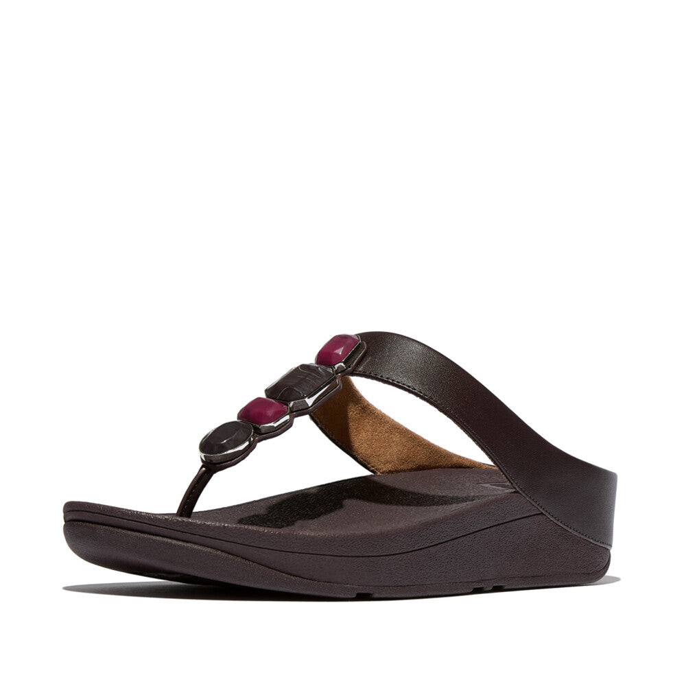 FINO MULTI-STONE LEATHER TOE-POST SANDALS- PLUMBERRY