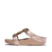FINO RESIN-HOOP LEATHER H-BAR SLIDES - METALLIC CLASSIC BEIGE