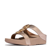FINO RESIN-HOOP LEATHER H-BAR SLIDES - METALLIC CLASSIC BEIGE