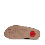 FINO RESIN-HOOP LEATHER H-BAR SLIDES - METALLIC CLASSIC BEIGE