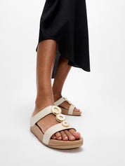 FINO RESIN-HOOP LEATHER H-BAR SLIDES - PARIS BEIGE