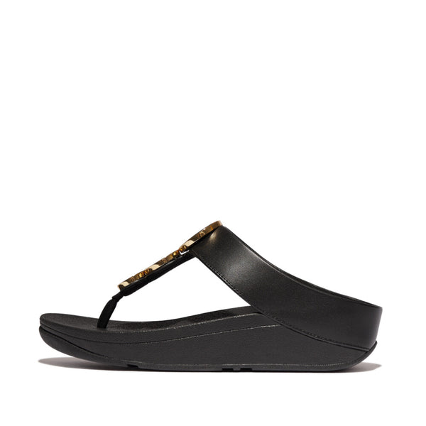 FINO RESIN-HOOP LEATHER TOE-POST SANDALS - ALL BLACK