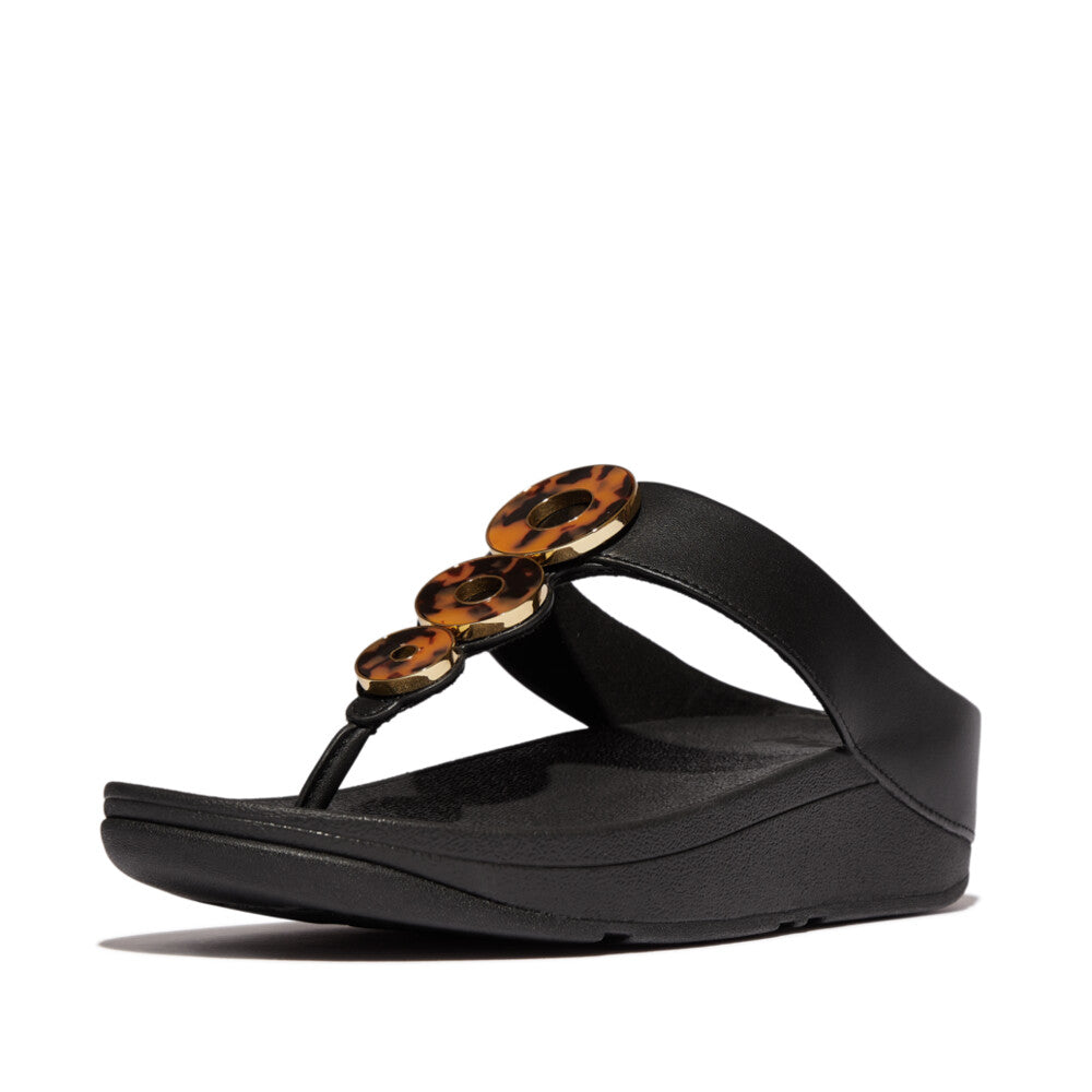 FINO RESIN-HOOP LEATHER TOE-POST SANDALS - ALL BLACK