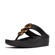 FINO RESIN-HOOP LEATHER TOE-POST SANDALS - ALL BLACK
