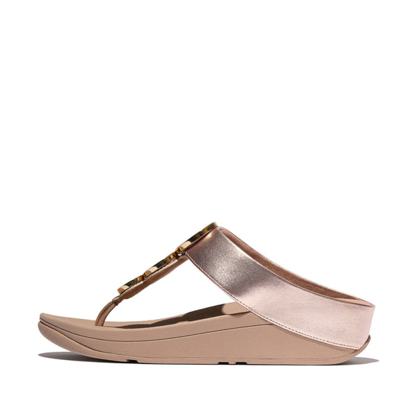 FINO RESIN-HOOP LEATHER TOE-POST SANDALS - METALLIC CLASSIC BEIGE