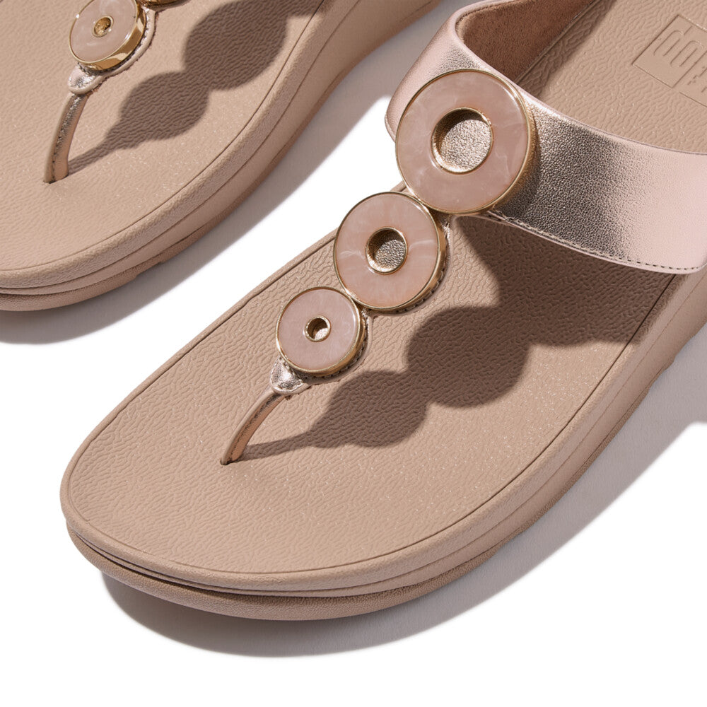 FINO RESIN-HOOP LEATHER TOE-POST SANDALS - METALLIC CLASSIC BEIGE