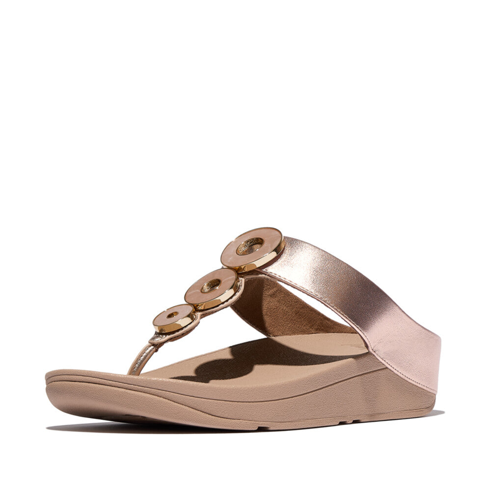 FINO RESIN-HOOP LEATHER TOE-POST SANDALS - METALLIC CLASSIC BEIGE