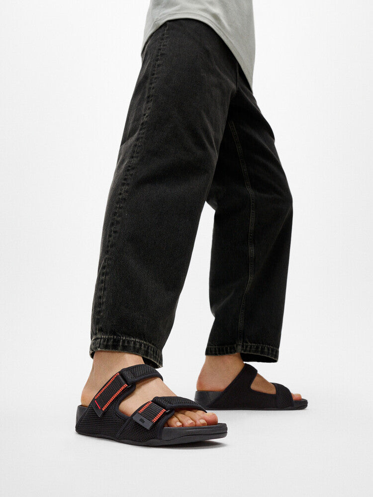 GOGH MOC MENS ADJUSTABLE WATER-RESISTANT MESH SLIDES -BLACK/TERRACOTTA