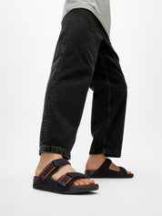 GOGH MOC MENS ADJUSTABLE WATER-RESISTANT MESH SLIDES -BLACK/TERRACOTTA