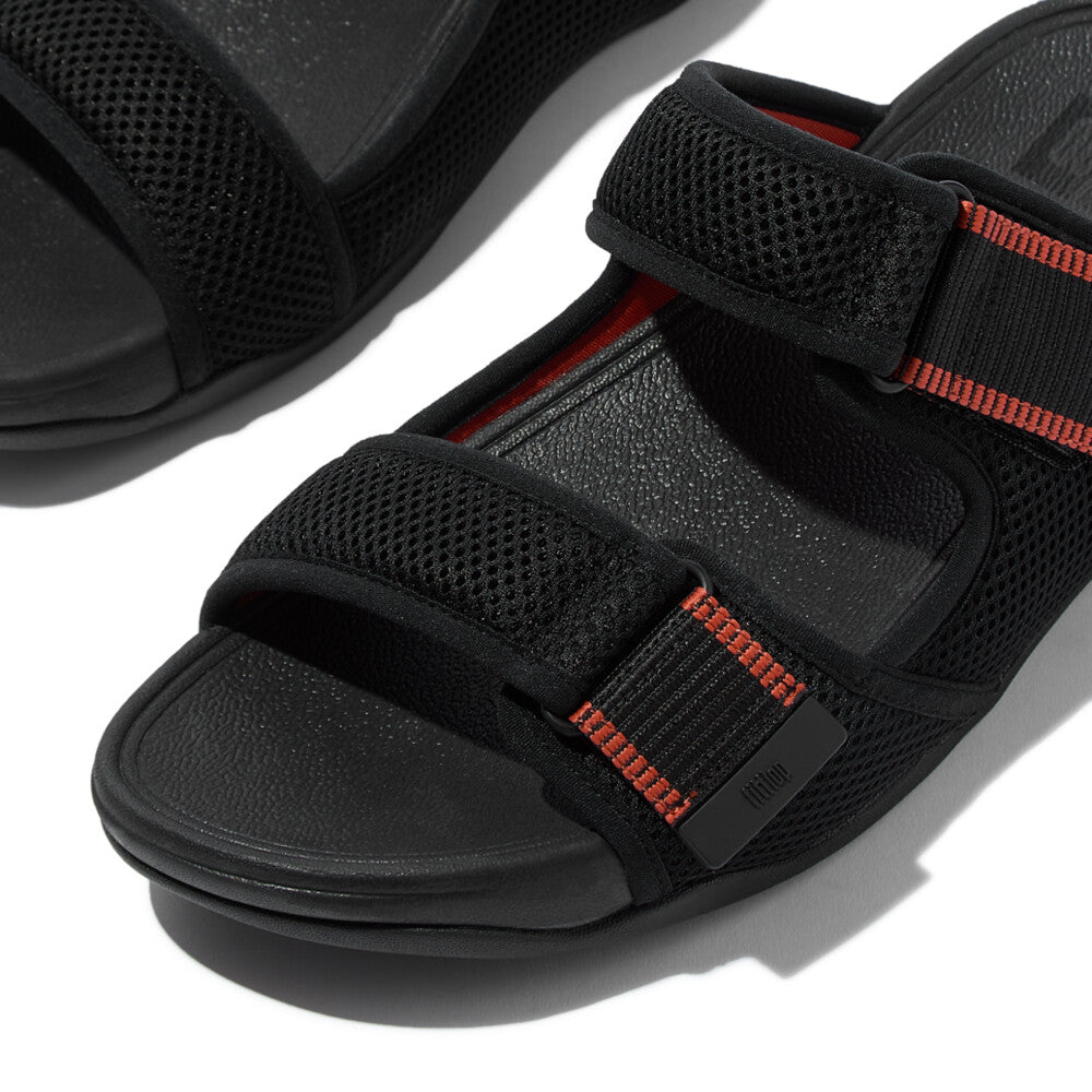 GOGH MOC MENS ADJUSTABLE WATER-RESISTANT MESH SLIDES -BLACK/TERRACOTTA