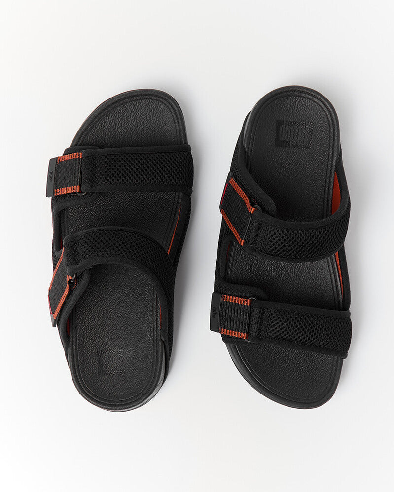 GOGH MOC MENS ADJUSTABLE WATER-RESISTANT MESH SLIDES -BLACK/TERRACOTTA