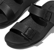 GOGH MOC MENS BUCKLE EMBOSSED-LEATHER SLIDES - ALL BLACK