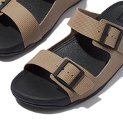 GOGH MOC MENS BUCKLE EMBOSSED-LEATHER SLIDES - TAUPE